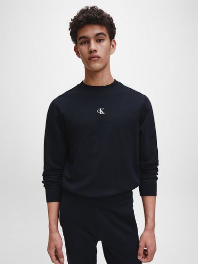Calvin Klein Ruhák HU447086 | Calvin Klein Organic Cotton Back Logo Férfi Pulóver Fekete